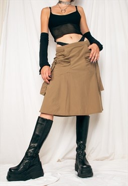 Vintage Skirt Y2K Frilly Fairy Midi in Brown Beige