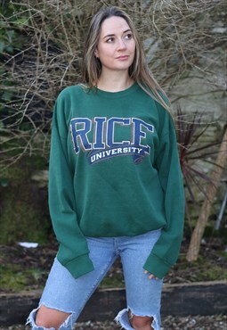 Vintage Oversized Green Rice University Logo Sweatshirt