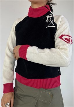 Vintage Y2K Roxy Jumper Sweater Side Zip Turtle Neck  90S