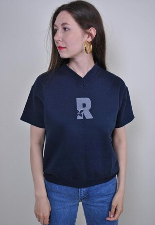 80S V-NECK DARK BLUE SPORT T-SHIRT, SIZE M