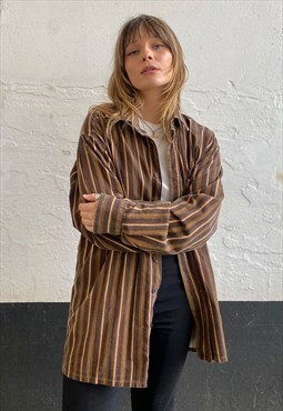 vintage 90s oversized shirt in brown with stripe