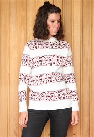 VINTAGE 1980S RED AND WHITE PATTERNED JUMPER