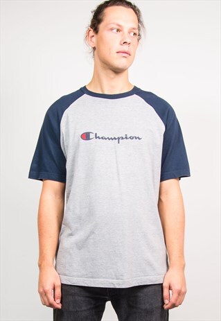 90'S CHAMPION GREY CLASSIC LOGO T-SHIRT VINTAGE BASEBALL