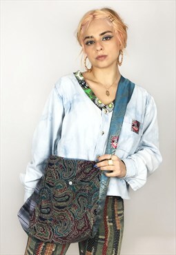 Upcycled Bucket Bag In Blue Paisley Patchwork