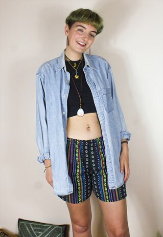 FAIRTRADE GREEN & PURPLE WOVEN SHORTS
