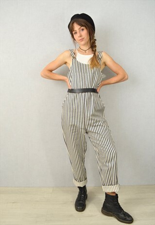 STRIPE DUNGAREES LINEN COTTON WORKWEAR FRENCH STYLE UNISEX