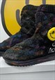 CUSTOMIZED EMOJI KNIT BOOTS FELT SMILE CHAIN SHOES IN BLACK
