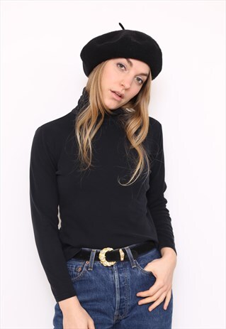 VINTAGE 90S BLACK TURTLE POLO HIGH NECK TOP
