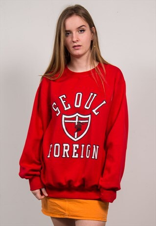 VINTAGE 90'S RED SEOUL FOREIGN SCHOOL OVERSIZED SWEATSHIRT
