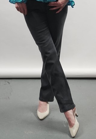 RARE VINTAGE 90'S VERSACE LOGO PRINT WASHED BLACK JEANS