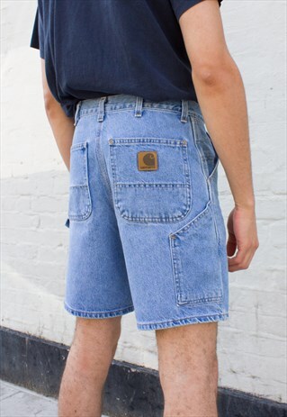 VINTAGE CARHARTT WORKWEAR DENIM SHORTS IN MID-WASH BLUE