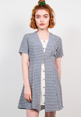 VINTAGE 90'S BLUE CHECK MINI DRESS