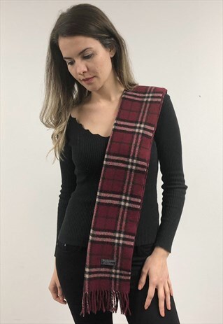 VINTAGE LAMBSWOOL CHECKED SCARF MAROON-S175
