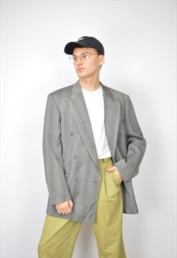 Vintage grey striped classic 80's wool suit blazer