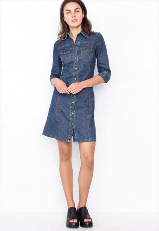 VINTAGE BLUE 1/4 SLEEVE MINI DENIM DRESS
