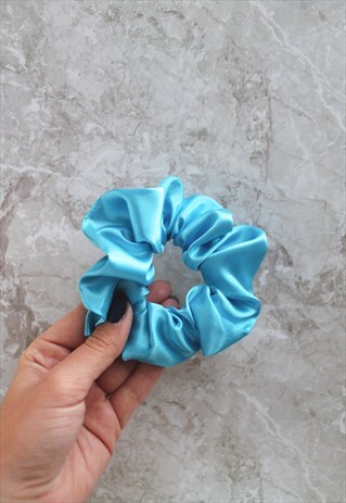 TURQUOISE BLUE SATIN HAIR BAND SCRUNCHIE