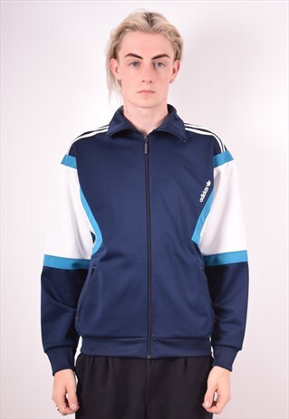 ADIDAS MENS VINTAGE TRACKSUIT TOP JACKET XS BLUE 90S