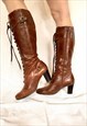 VINTAGE TALL BROWN LEATHER BOOTS, 90S LEATHER SHOES, UK 4.5