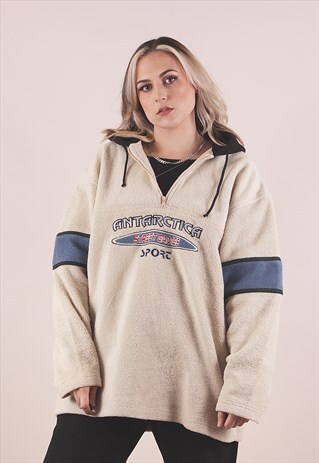 VINTAGE 90S CREAM PULLOVER FLEECE JACKET /A14066