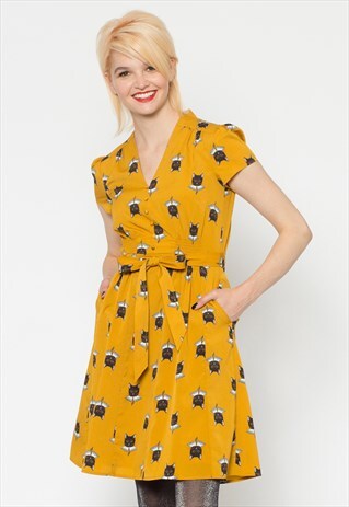 YELLOW SASSY CAT PRINT DRESS