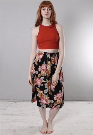 VINTAGE 90S FLORAL PATTERNED MIDI SKIRT
