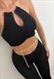 GOLD CHAINS HALTER TOP AND LEGGINGS IN BLACK CRINKLE
