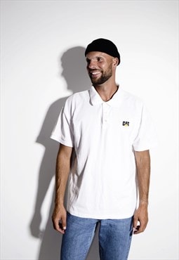 Men's polo shirt white CAT logo workwear mens summer top Y2K