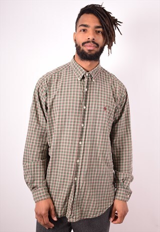 POLO RALPH LAUREN MENS VINTAGE SHIRT XL GREEN CHECK 90S