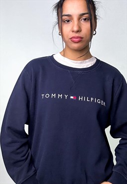 Navy Blue 90s Tommy Hilfiger Spellout Sweatshirt
