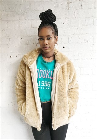 FAUX FUR JAPANESE COAT IN BEIGE (1990'S/LADIES)