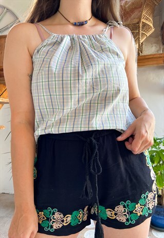 VINTAGE 90'S CHECKED HALTER NECK TOP - S/M