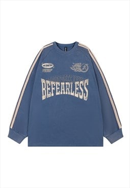 Racing jumper motor sport top fearless slogan tee in blue