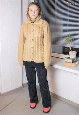 Vintage 80's Brown Wool Hand Knitted Cardigan