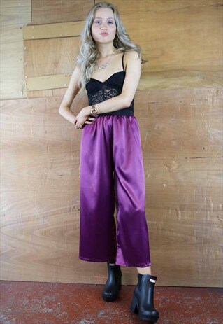 DEEP PURPLE SATIN CROP TROUSERS