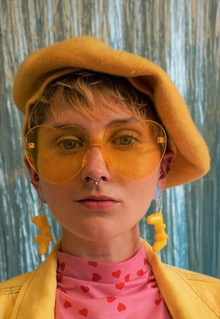 YELLOW HEART SUNGLASSES FRAME LESS FESTIVAL KITSCH RETRO