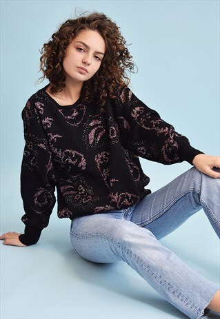 80'S RETRO JAZZY ABSTRACT PATTERN KNIT SPARKLING JUMPER