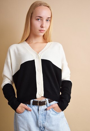 COOL 90'S RETRO BI-COLOR CROP JUMPER CARDIGAN TOP
