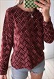 VINTAGE 90S Y2K MAROON TEXTURISED VELVET LONG SLEEVE TOP