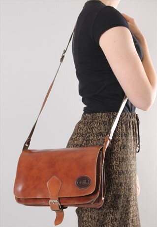 VINTAGE 80S BROWN LEATHER SATCHEL MESSENGER BAG