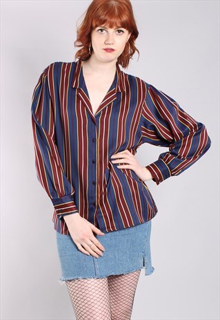 VINTAGE 70S MAROON STRIPE BLOUSE