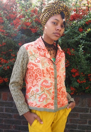 KHAKI FLORAL LACE EMBROIDERY BLAZER
