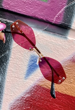 VINTAGE INSPIRED SUNGLASSES RIMLESS IN PINK WITH UV400 GLASS
