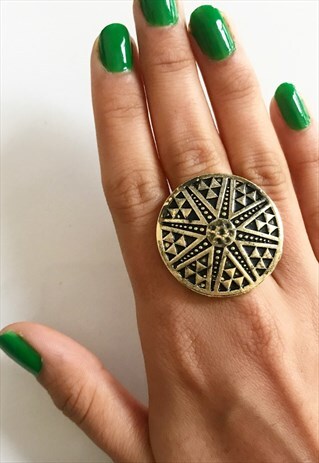 CELTIC STAR INSPIRED RING ANTIQUE BRASS GOLD FINISH METAL