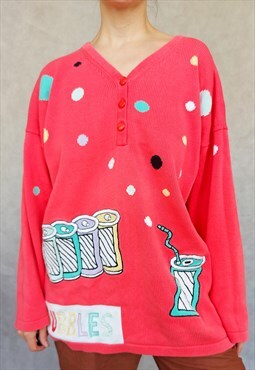 80s Bubbles Sweater, Pink Soda Sweater, Large Size, Funny 