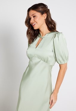 Celia Twist Neck Satin Slip Dress - Sage Green