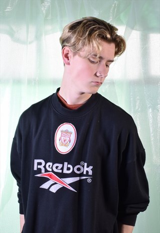 VINTAGE REEBOK BLACK LIVERPOOL F.C. SWEATSHIRT
