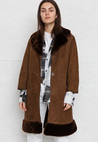 VINTAGE BROWN SUEDE SHEARLING COAT