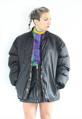 VINTAGE 1990S SCHOTT BLACK AND CAMO REVERSIBLE PUFFA JACKET