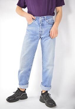 Vintage blue denim straight Jeans trousers