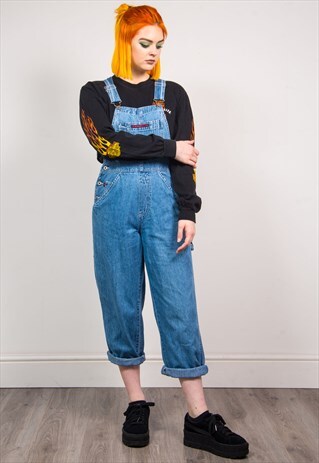 VINTAGE 90'S LIGHT BLUE DENIM LONG LENGTH DUNGAREES
